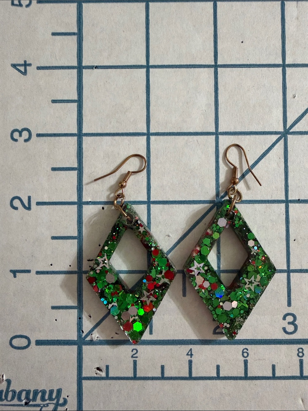 🌸 5/$20 DEAL Handmade Green Glitter Diamond Hoop Earrings
